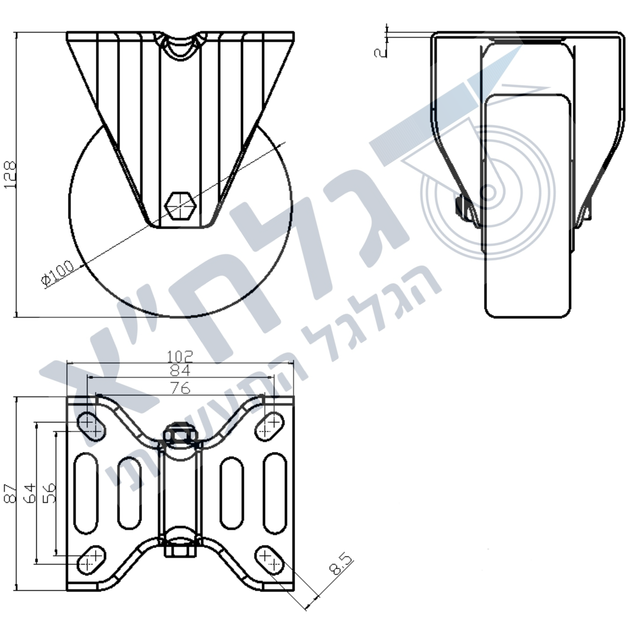 גלגל "4 אוקולון פלטה קבועה לעומס 150 ק"ג מיסב ROLLER