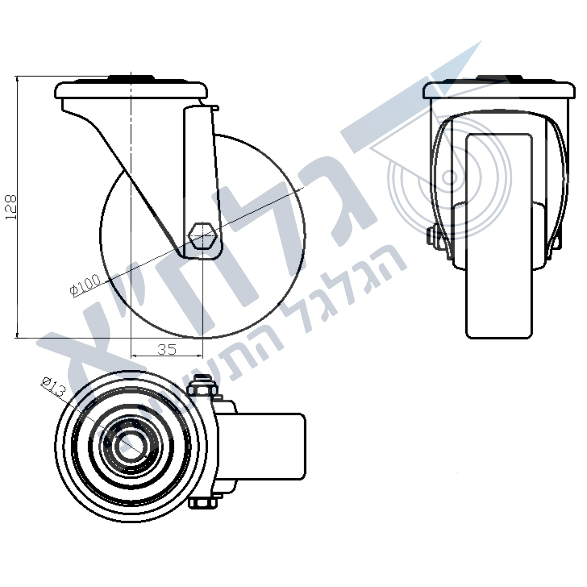 גלגל "4 אוקולון חור לעומס 150 ק"ג מיסב ROLLER