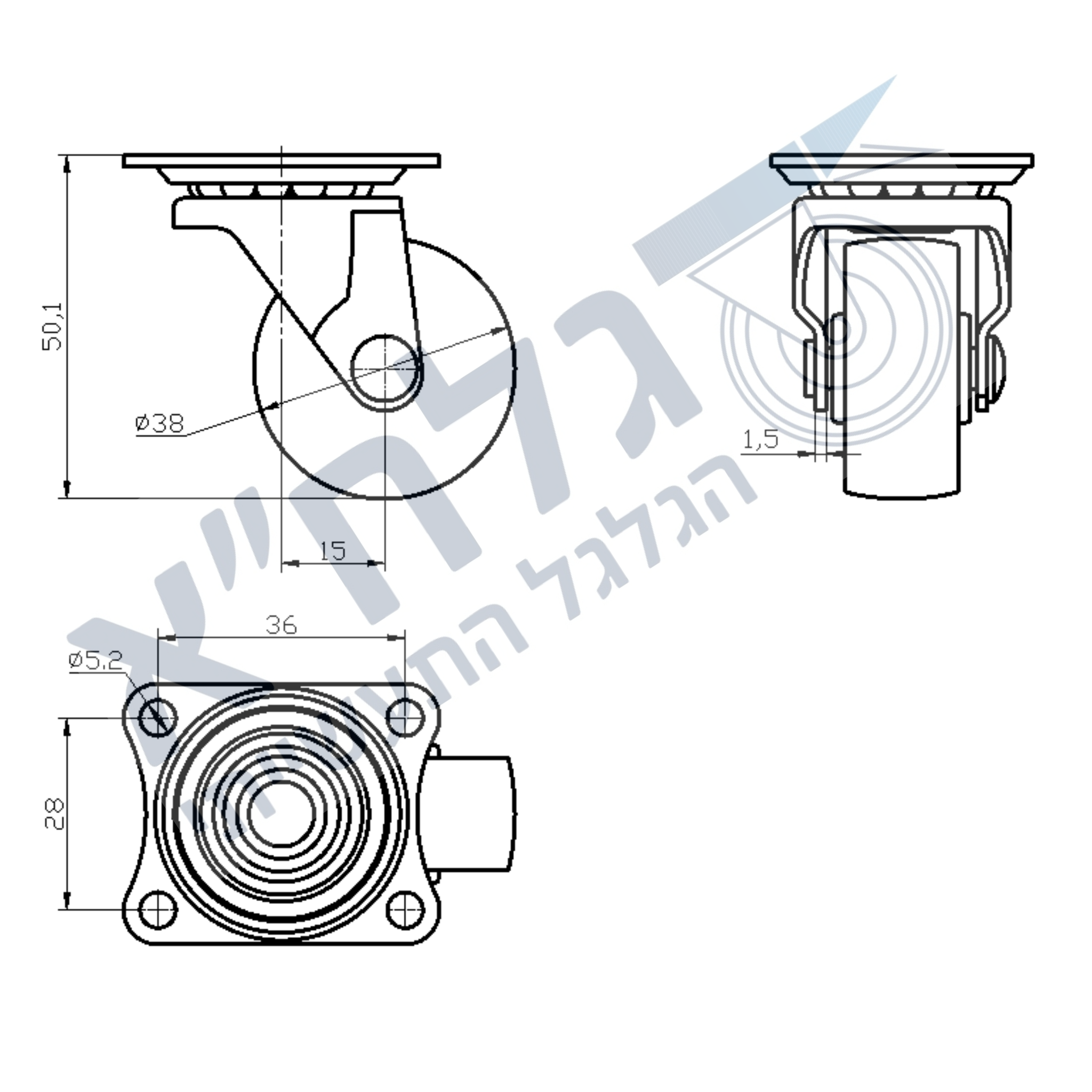 גלגל "1.5 גומי TPR פלטה מסתובבת לעומס 28 ק"ג