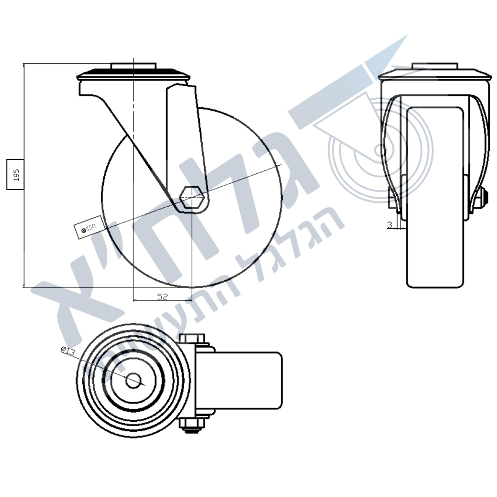 גלגל "6 אוקולון חור לעומס 350 ק"ג מיסב ROLLER