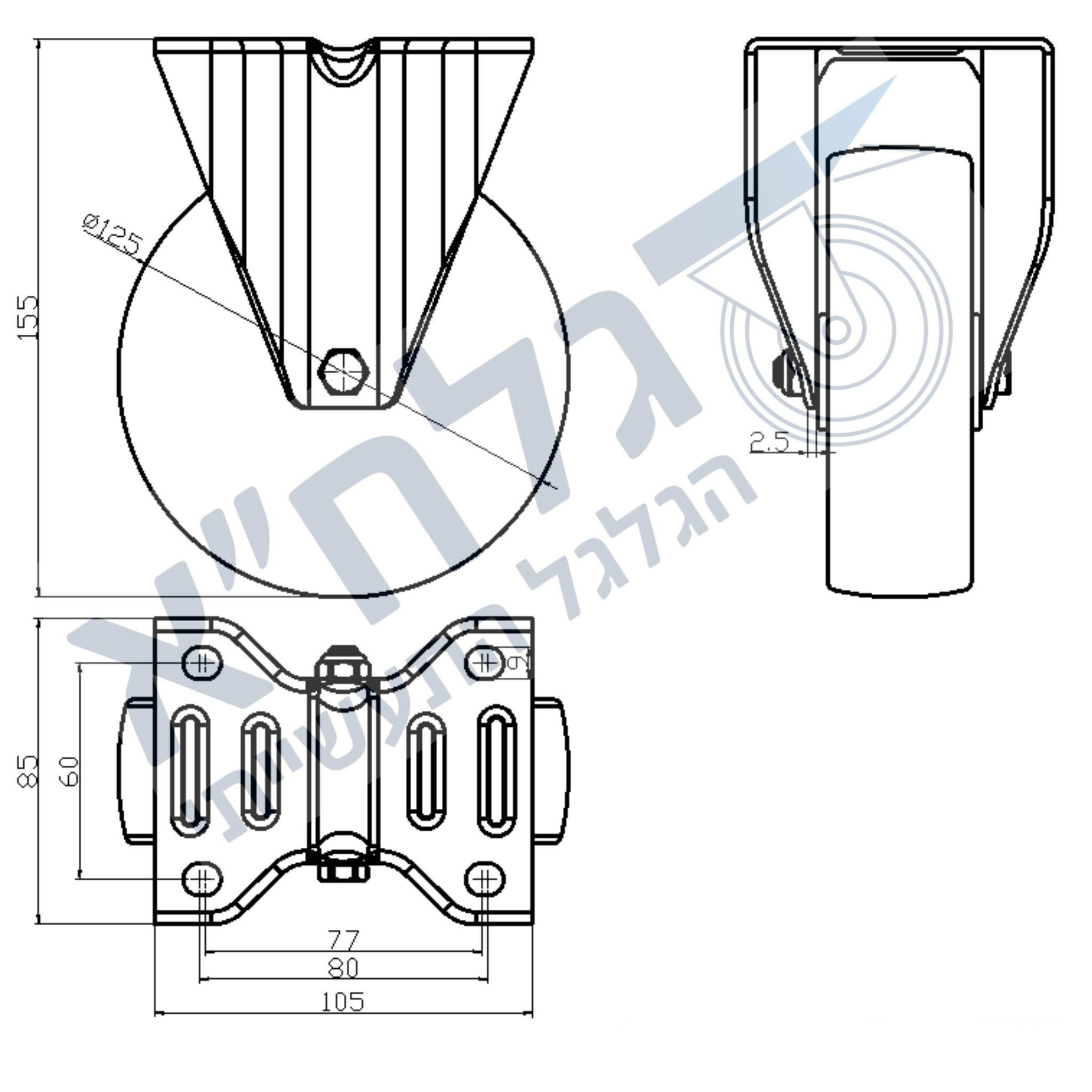 גלגל "5 יציקת ברזל קבועה לעומס 200 ק"ג