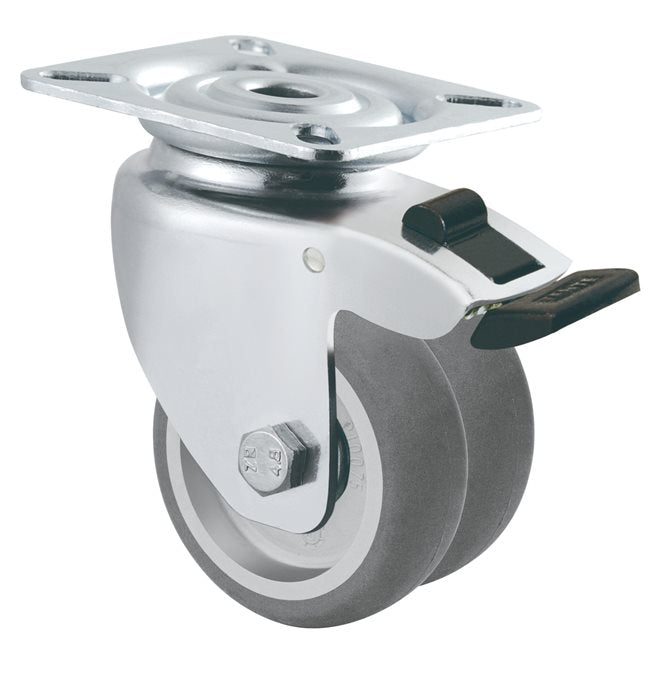 גלגל כפול "3 גומי פלטה מסתובבת + מעצור לעומס 100 ק"ג