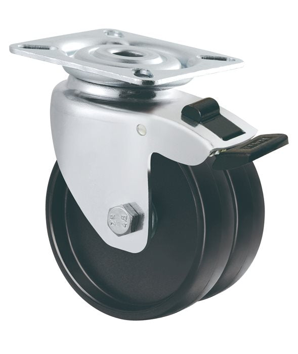 גלגל כפול "3 ניילון חור + מעצור לעומס 100 ק"ג