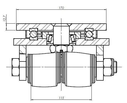 פרויקט גלגל כפול 75MM יציקת ברזל לעומס 2 טון