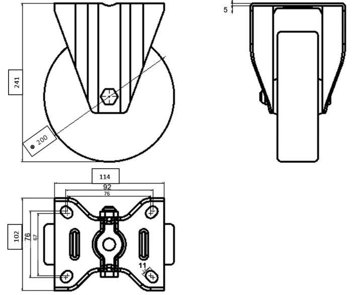 גלגל "8 ניילון PP פלטה קבועה לעומס 400 ק"ג מיסב BALL BEARING כפול