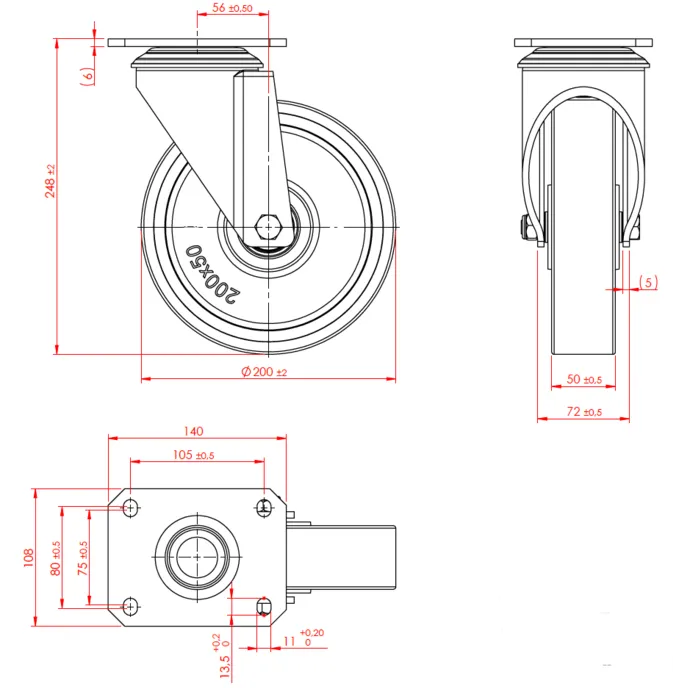 גלגל "8 אוקולון, פלטה מסתובבת לעומס 900 ק"ג מיסב BALL BEARING כפול + תותבים