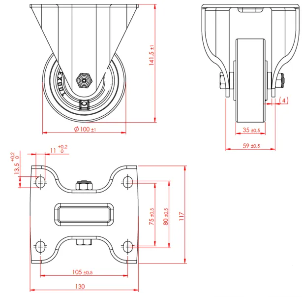 גלגל "4 אוקולון, פלטה קבועה לעומס 400 ק"ג מיסב BALL BEARING כפול + תותבים