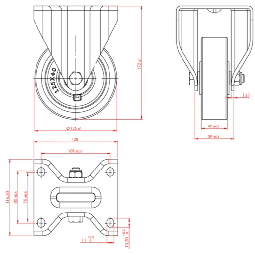 גלגל "5 אוקולון, פלטה קבועה לעומס 500 ק"ג מיסב BALL BEARING כפול + תותבים