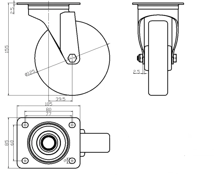 גלגל "5 יציקת ברזל פלטה מסתובבת לעומס 200 ק"ג