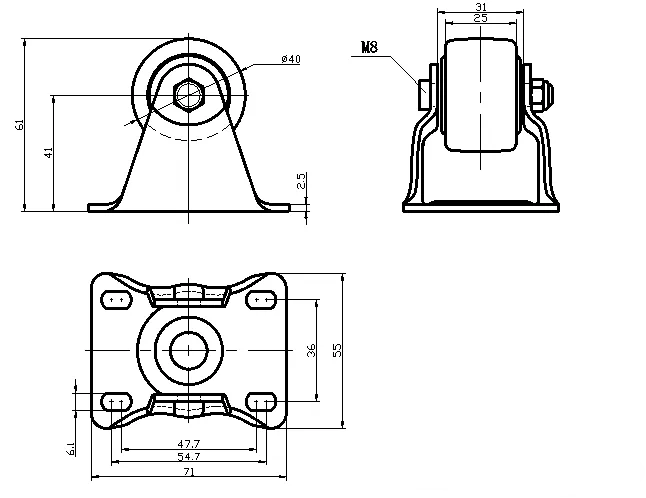 גלגל 40MM סיליקון PP פלטה קבועה לעומס 100 ק"ג