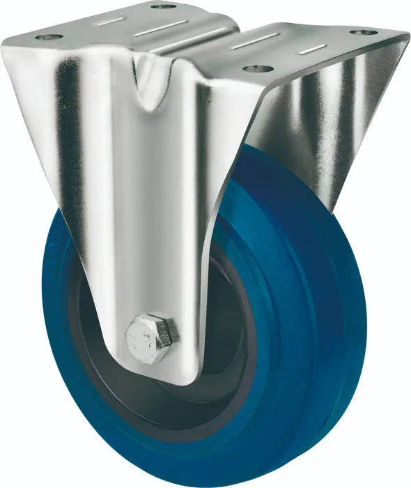 גלגל נירוסטה "5 גומי כחול פלטה קבועה לעומס 200 ק"ג