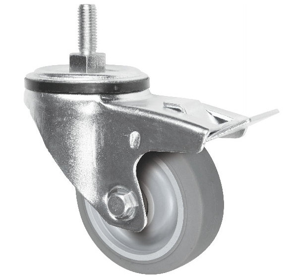 גלגל "3 גומי אפור TPR חור + מעצור לעומס 75 ק"ג