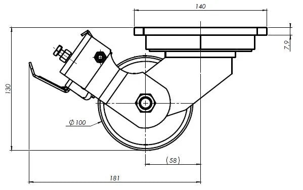 פרויקט גלגל 100MM יציקת ברזל מגופר PU לעומס 900 ק"ג