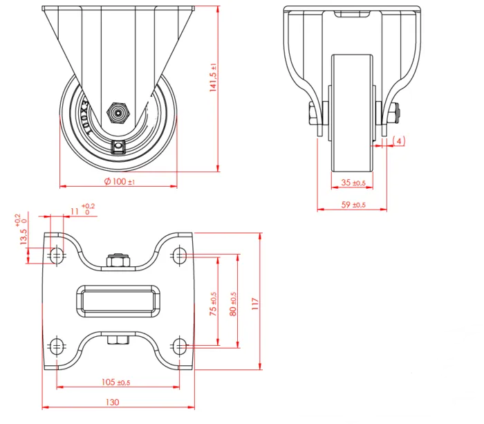 גלגל "4 אוקולון, פלטה קבועה לעומס 400 ק"ג מיסב BALL BEARING כפול + תותבים