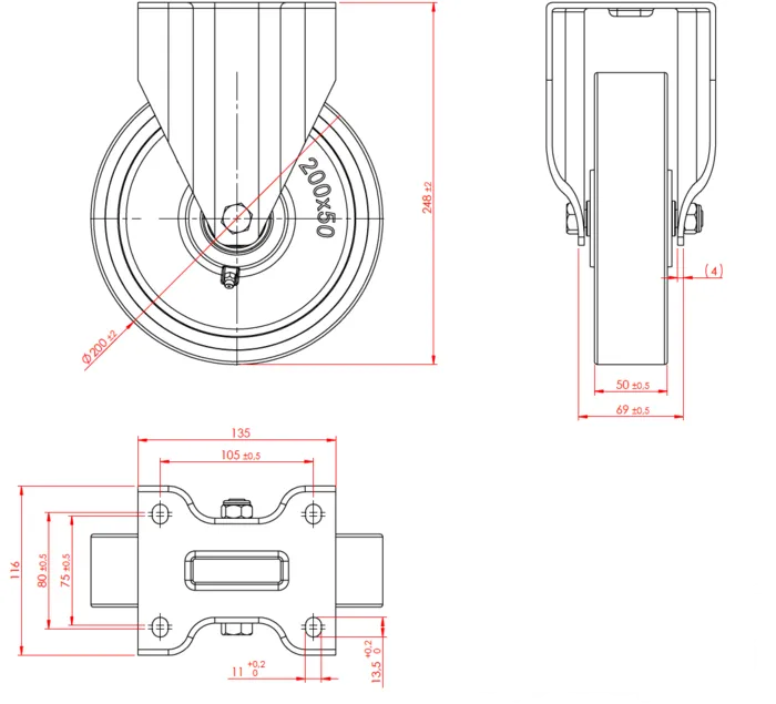 גלגל "8 אוקולון, פלטה קבועה לעומס 900 ק"ג מיסב BALL BEARING כפול + תותבים