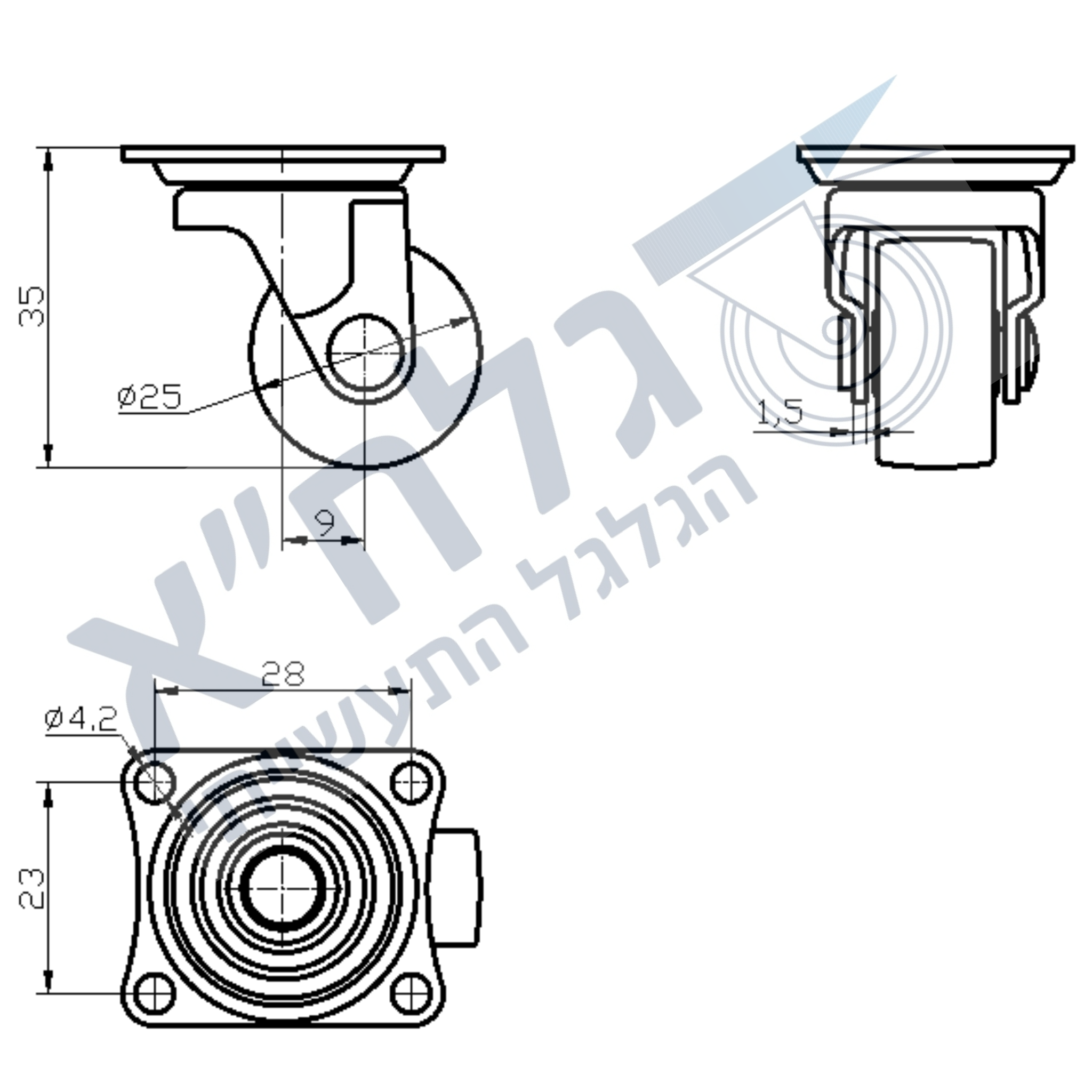 גלגל "1 גומי TPR פלטה מסתובבת לעומס 10 ק"ג